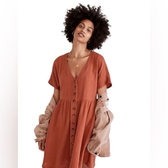 NWOT Madewell 100% Cotton Button-Front Mini Dress Size M - Picture 2 of 10